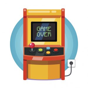 Retro arcade machine plugged in